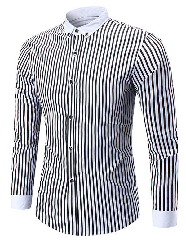 

Button Down Vertical Stripe Shirt, Black
