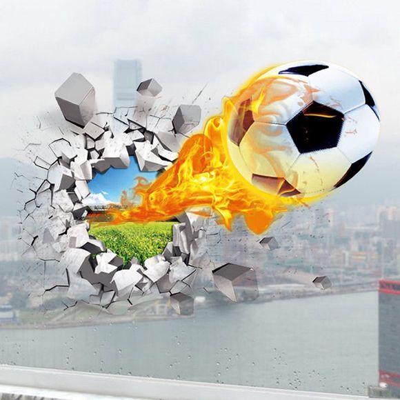 Autocollant Mural Ballon de Football en Feu 3D - Blanc 