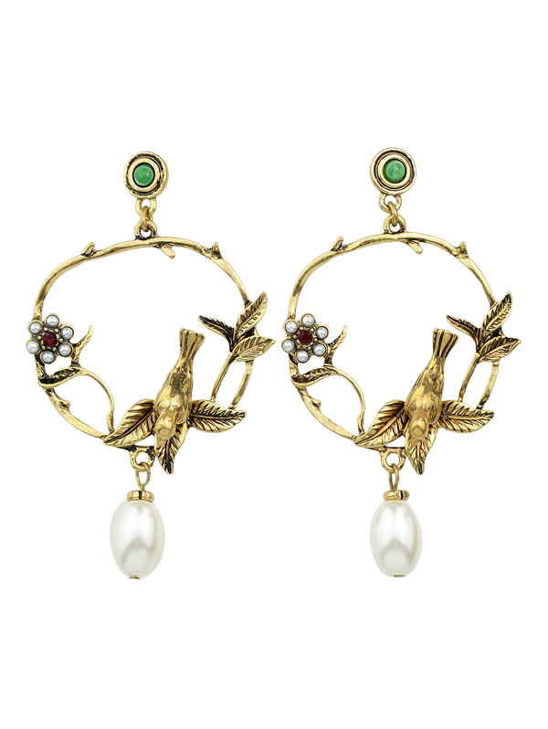 

Artificial Pearl Flower Leaf Earrings, Golden