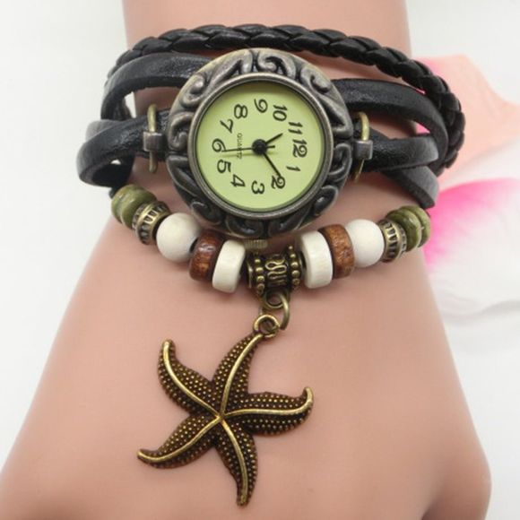 Montre-Bracelet Vintage Analogique étoile de Mer - Noir 