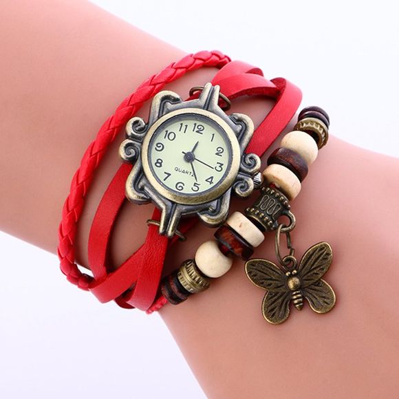 Montre-Bracelet Analogique Style Vintage - Rouge 