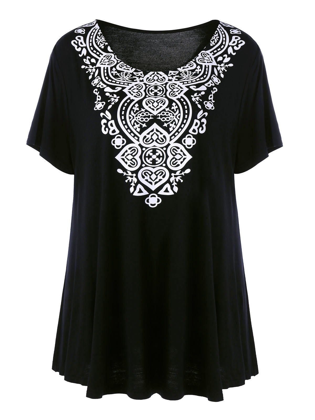 

Mandala Print Plus Size T-Shirt, Black