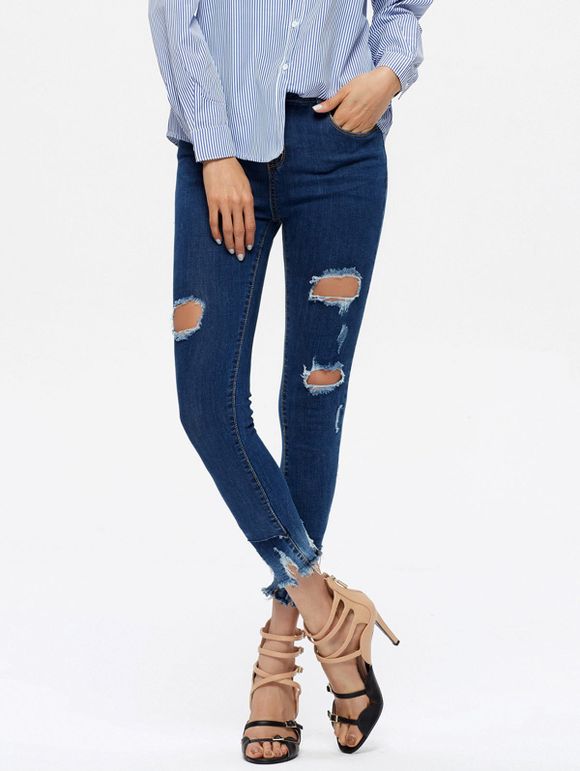 Distressed recadrées Skinny Jeans - Bleu M