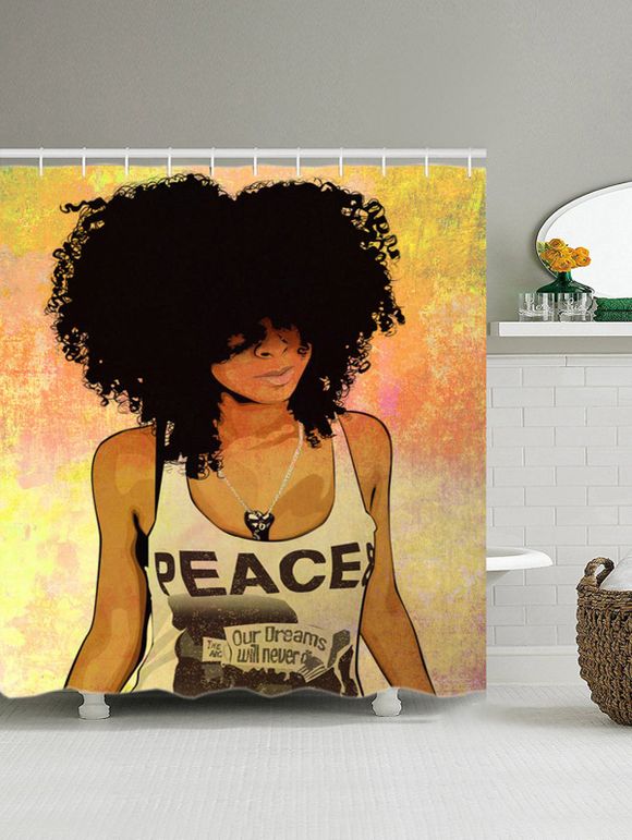 Hip Hop Afro Girl cheveux Rideau de douche - multicolore 180*200CM
