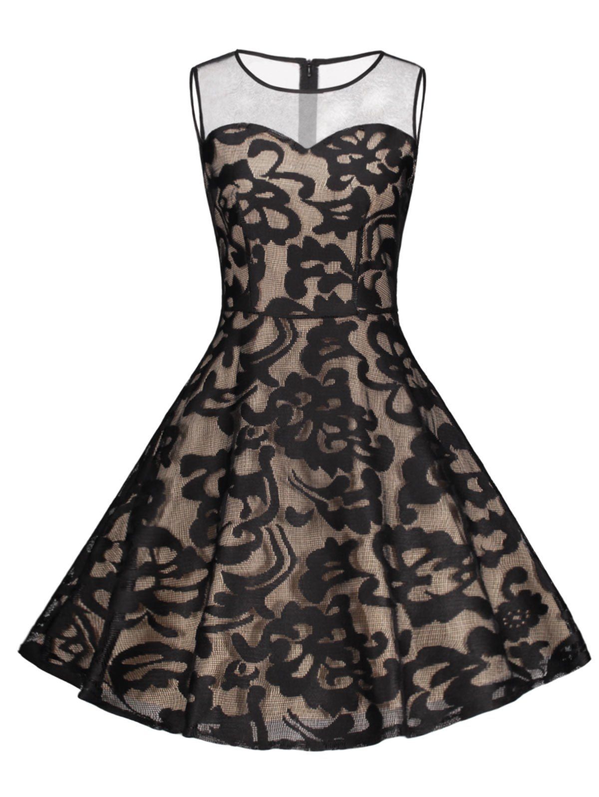 [17% OFF] 2021 Sleeveless Sheer Overlay Lace Dress In BLACK | DressLily