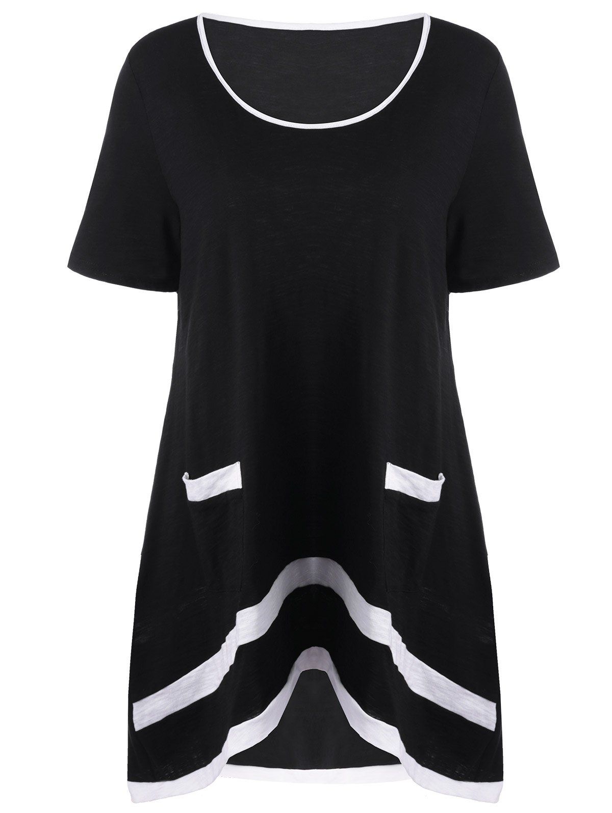 

Plus Size Longline T-Shirt with Pockets, White and black