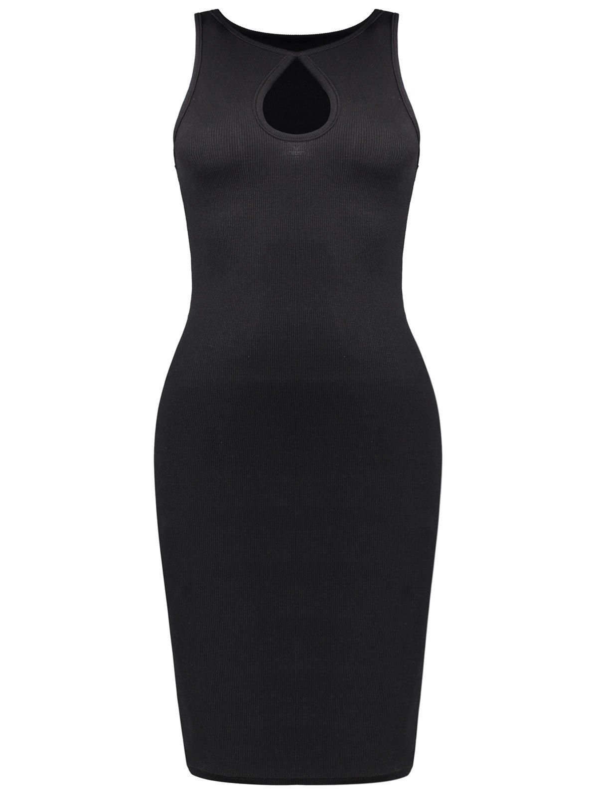 

Sleeveless Keyhole Neck Ribbed Sheath Dress, Black