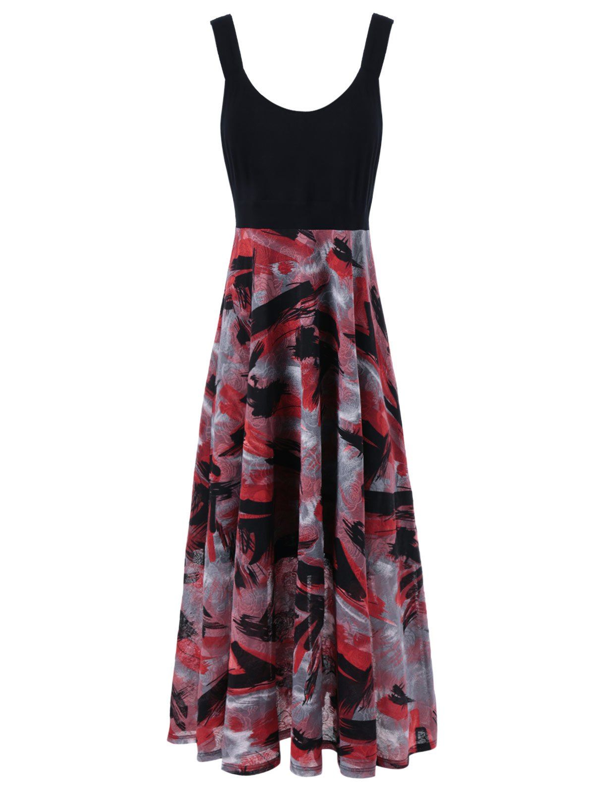 

Plus Size Tie Dye Midi Casual Flower Dress, Red with black