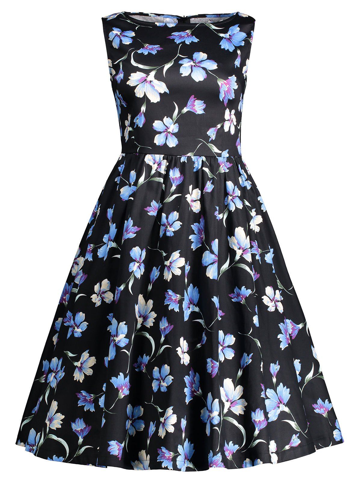 

Sleeveless Printed Retro Dress, Black