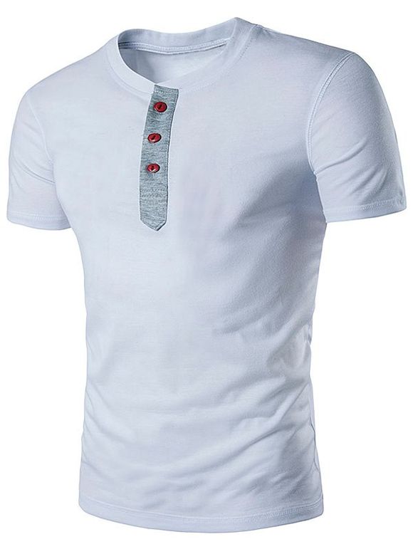 Bouton de col Grandad T-shirt manches courtes - Blanc M