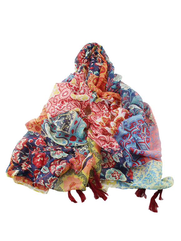 Écharpe multicolore bordée de glands avec impressions ethniques florales - multicolorcouleur 