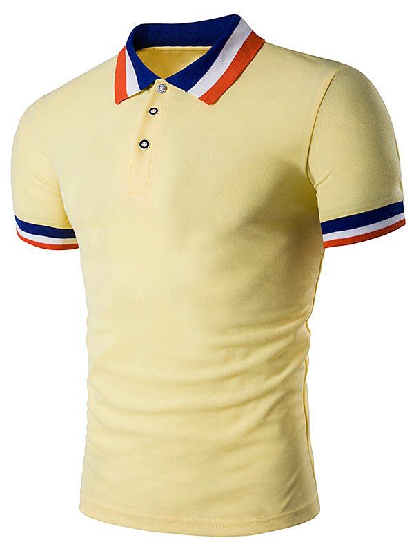 

Color Block Turndown Collar Polo T-Shirt, Light yellow