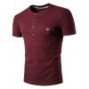 Boutons Faux Pocket Henley T-shirt - Rouge vineux 2XL