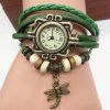 Montre-bracelet Vintage Chiffre à Libellule Pendante - Vert 