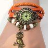 Montre-Bracelet Analogique avec Hibou Style Vintage - Orange 