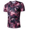 Half Bouton Nebula Print Henley Shirt - Rouge 4XL