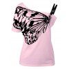 T-Shirt à Épaules Dénudées Imprimé Papillon - Rose Clair XL