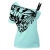T-Shirt à Épaules Dénudées Imprimé Papillon - Menthe XL