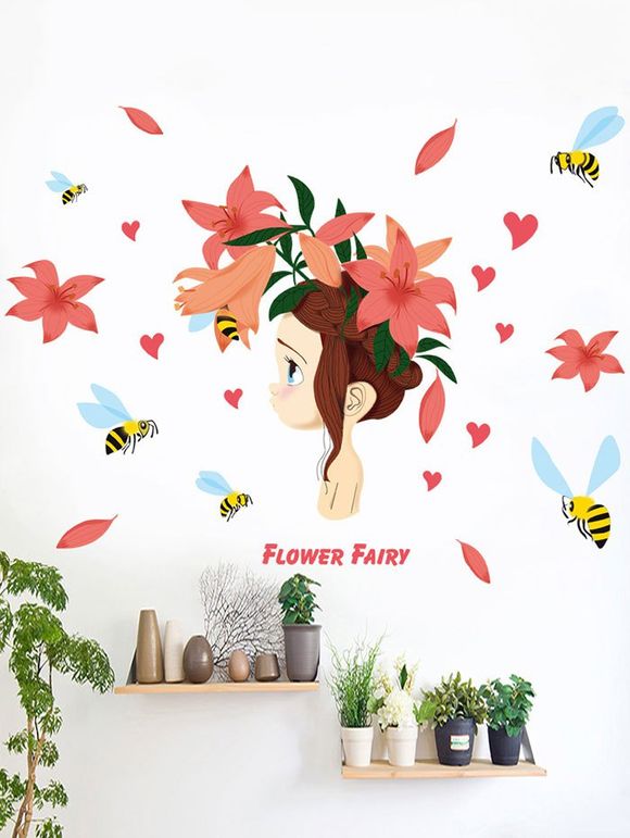 Fée amovibles Fleur Stickers Muraux Pour Chambre - coloré 50*70CM