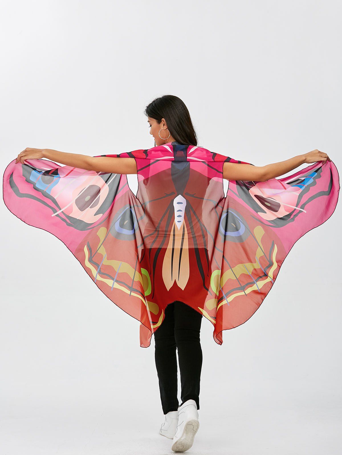 

Vivid Sleeveless Butterfly Wing Cape Voile Pashmina, Red