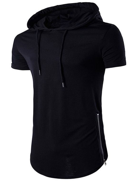 Hooded Zip Hem Side T-shirt Up - Noir L