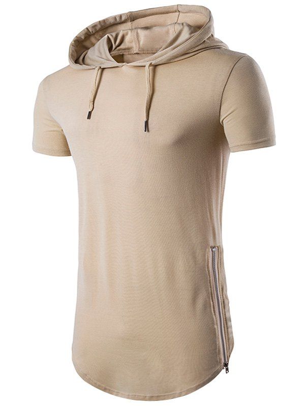

Hooded Hem Side Zip Up T-Shirt, Khaki