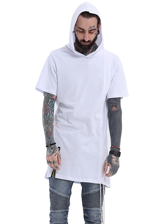 T-shirt à Capuche Design Zippé à Corde Latérale - Blanc 2XL