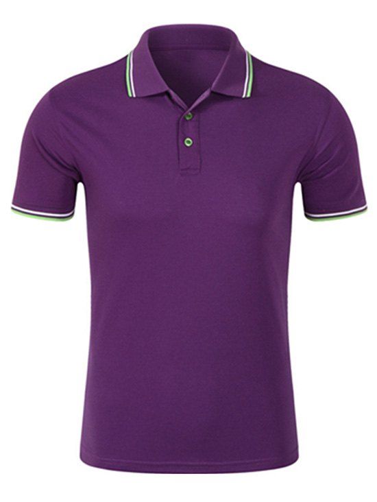 

Striped Trim Half Buttoned T-shirt, Purple