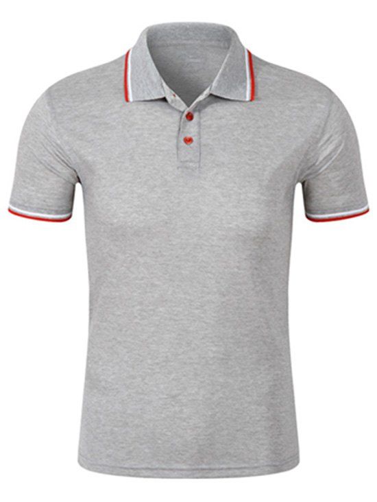 

Striped Trim Half Buttoned T-shirt, Gray