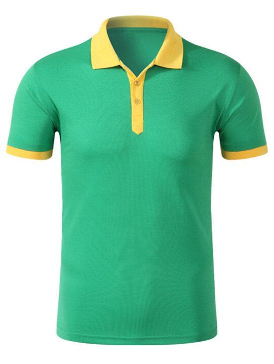 Contraste Garniture Demi Bouton Golf Shirt - Herbe Verte XL