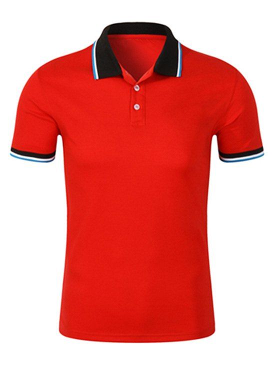 

Contrast Trim Half Button T Shirt, Red