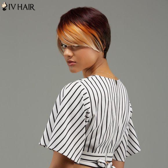 Siv Cheveux courts Hétéro Oblique Bang Fluffy Highlight perruque de cheveux humains - multicolore 