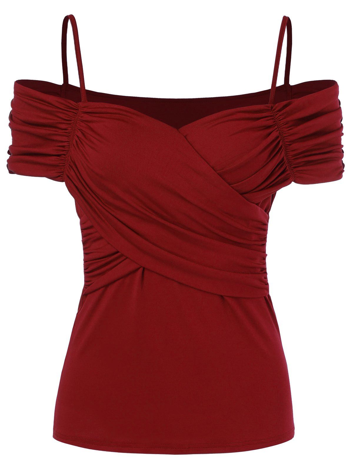 

Dew Shoulder Ruched Empire Waist T-Shirt, Wine red