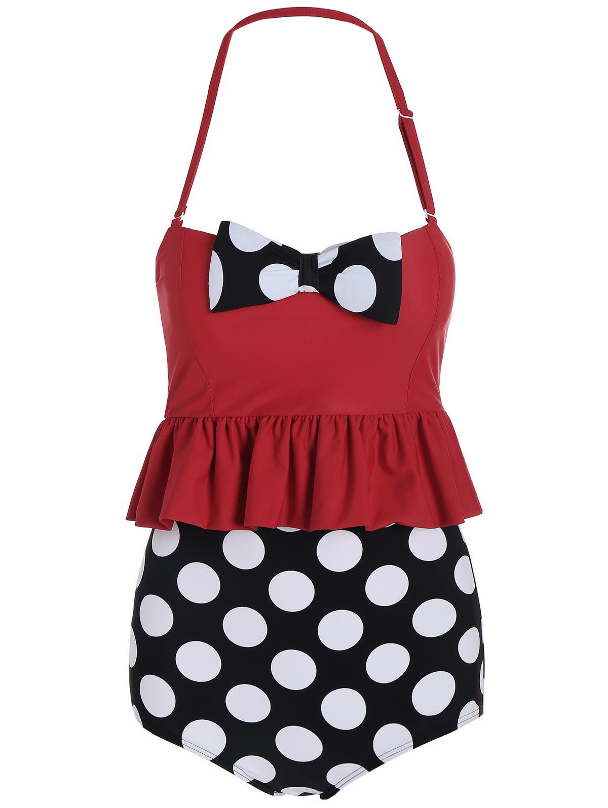 

High Waisted Polka Dot Flounce Bikini, Red