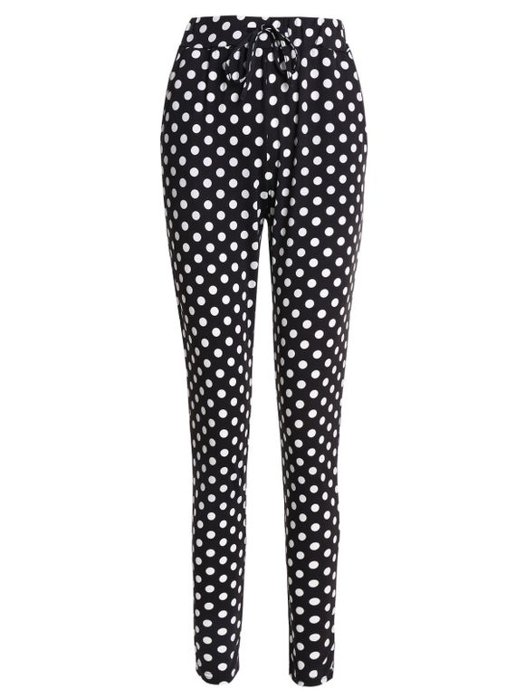 Pantalon Polka Dot Drawstring - Blanc et Noir XL