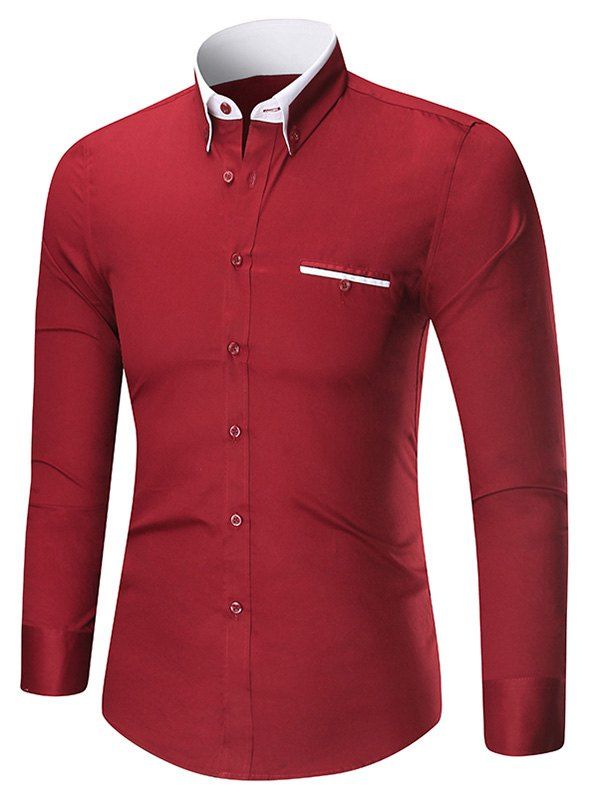 

Button Down Long Sleeve Shirt, Wine red