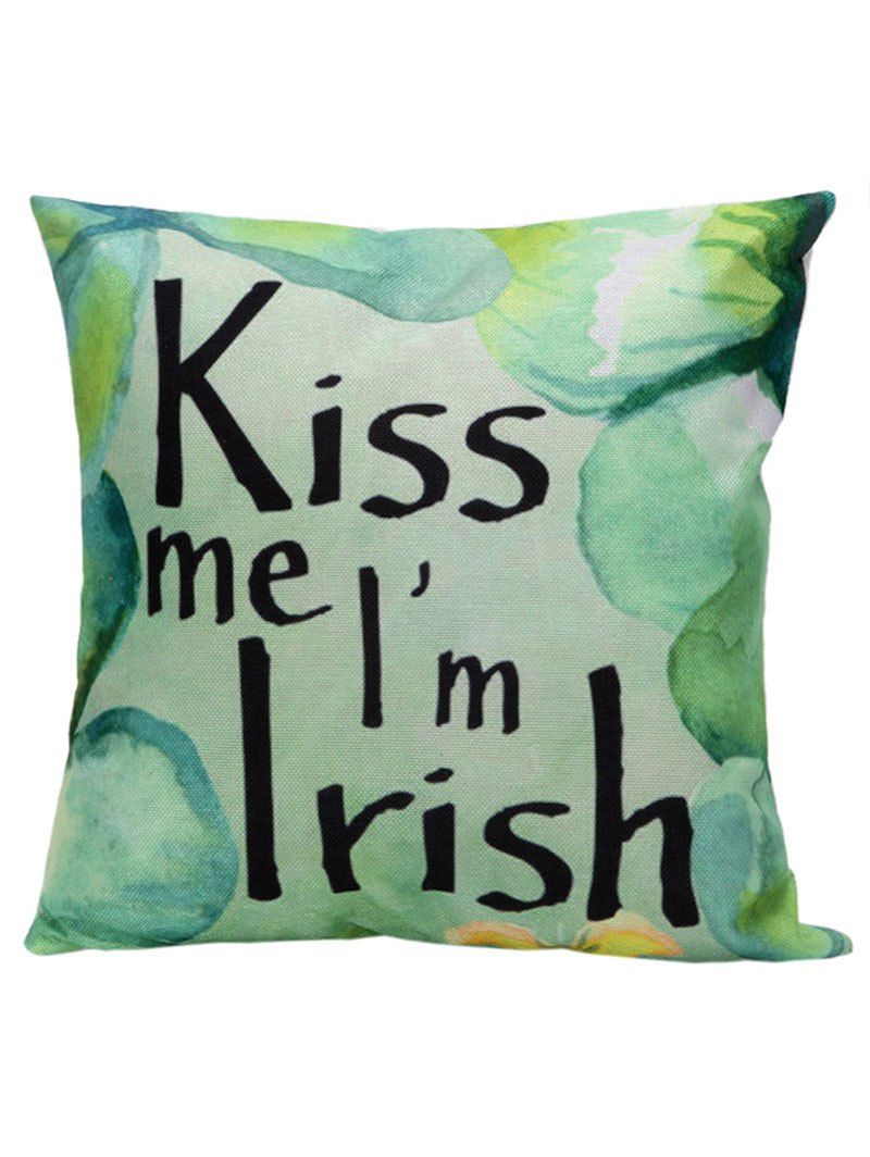 

Kiss Me Print Linen Pillow Cover, Light green