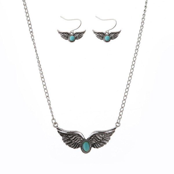 

Faux Turquoise Wings Jewelry Set, Silver