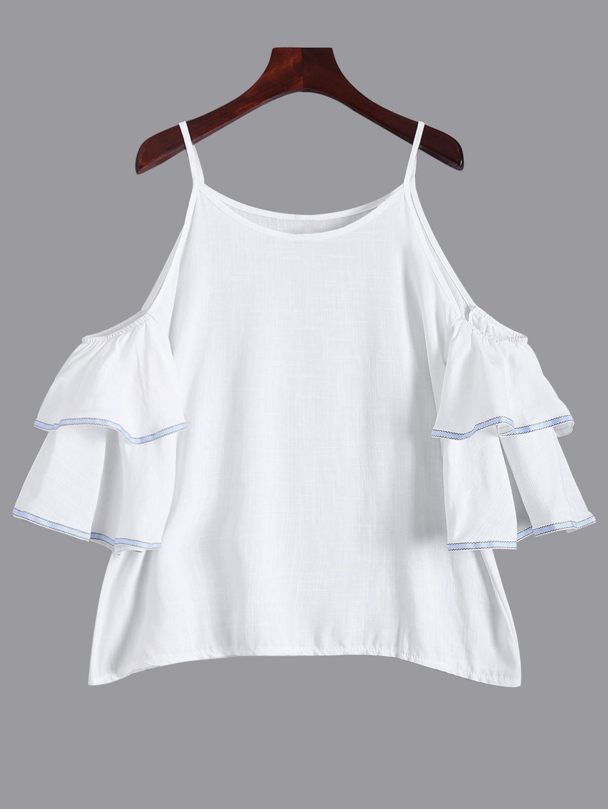 

Layered Cold Shoulder Ruffle Blouse, White
