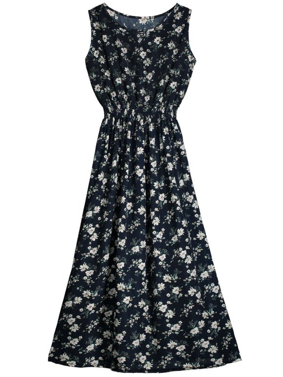 Sans manches imprimé floral Cut Out Dress - Bleu Violet XL