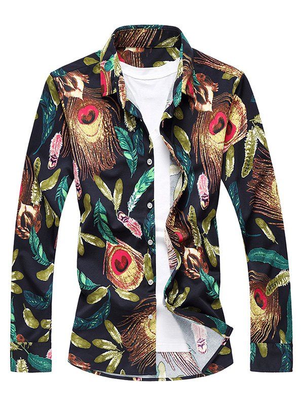 

Feather Print Long Sleeve Shirt, Colormix