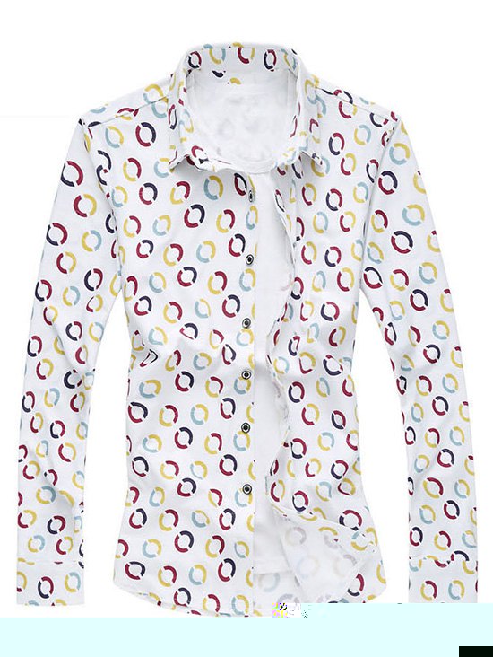 

Circle Print Long Sleeve Shirt, White