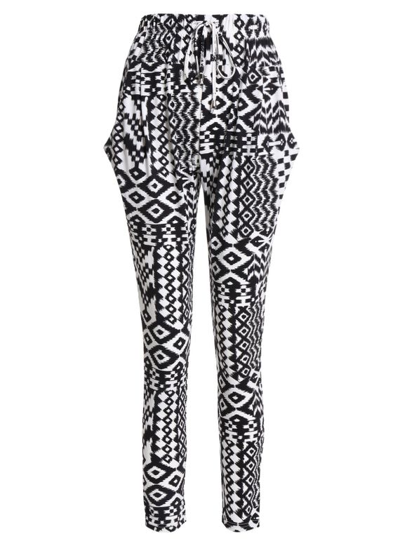 Coulissée géométriques Imprimer Pantalon - Blanc et Noir XL