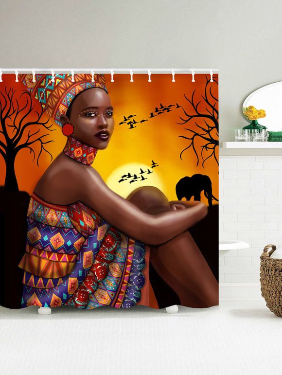 Rideau de Douche Anti-Moisissure à Imprimé Fille Africaine Style Tribal - multicolore 180*200CM