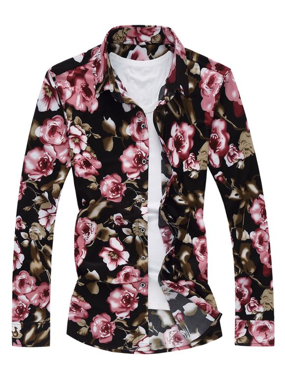 Shirt à manches longues avec imprimé floral - multicolore 5XL