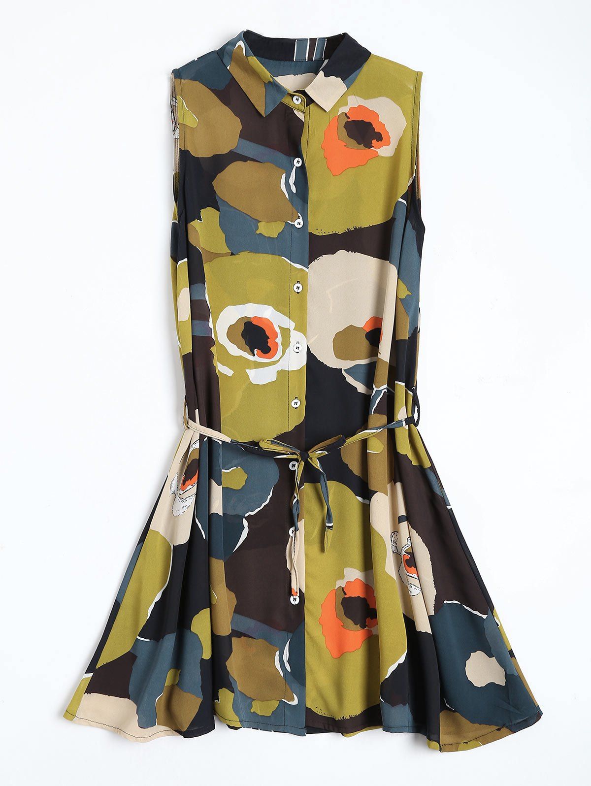 

Floral Printed Mini Chiffon Sleeveless Shirt Dress, Colormix