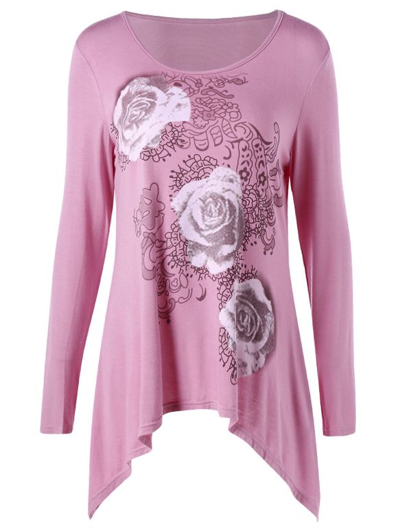 Manches longues Fleur T-shirt - Rose Clair XL