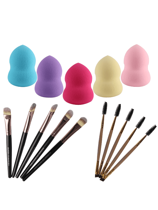 

5 Pcs Makeup Sponges + 5 Pcs Eyebrow Brushes + 5 Pcs Eyeshadow Brushes, Black
