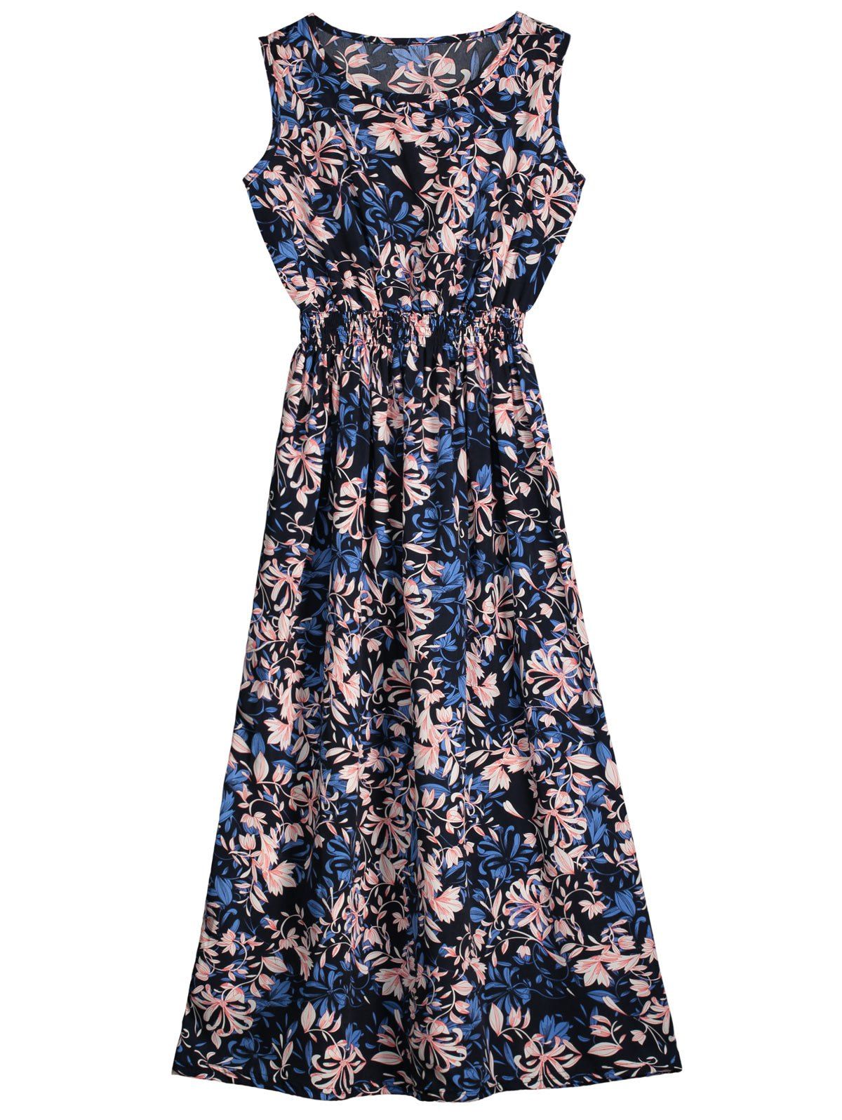 

Sleeveless Flower Print Mid Calf Dress, Colormix