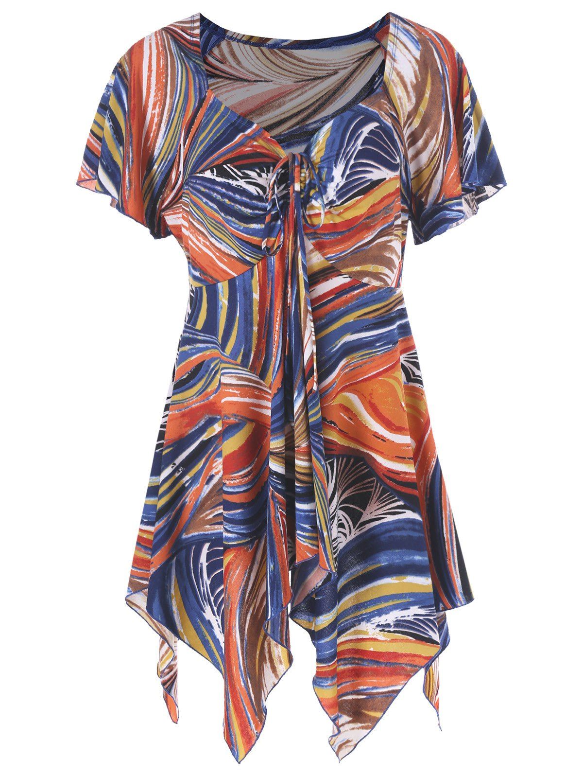 

Plus Size Empire Waist Graphic Asymmetric T-Shirt, Colormix